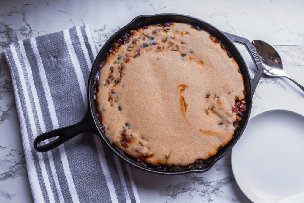 Tamale pie on marble surface 