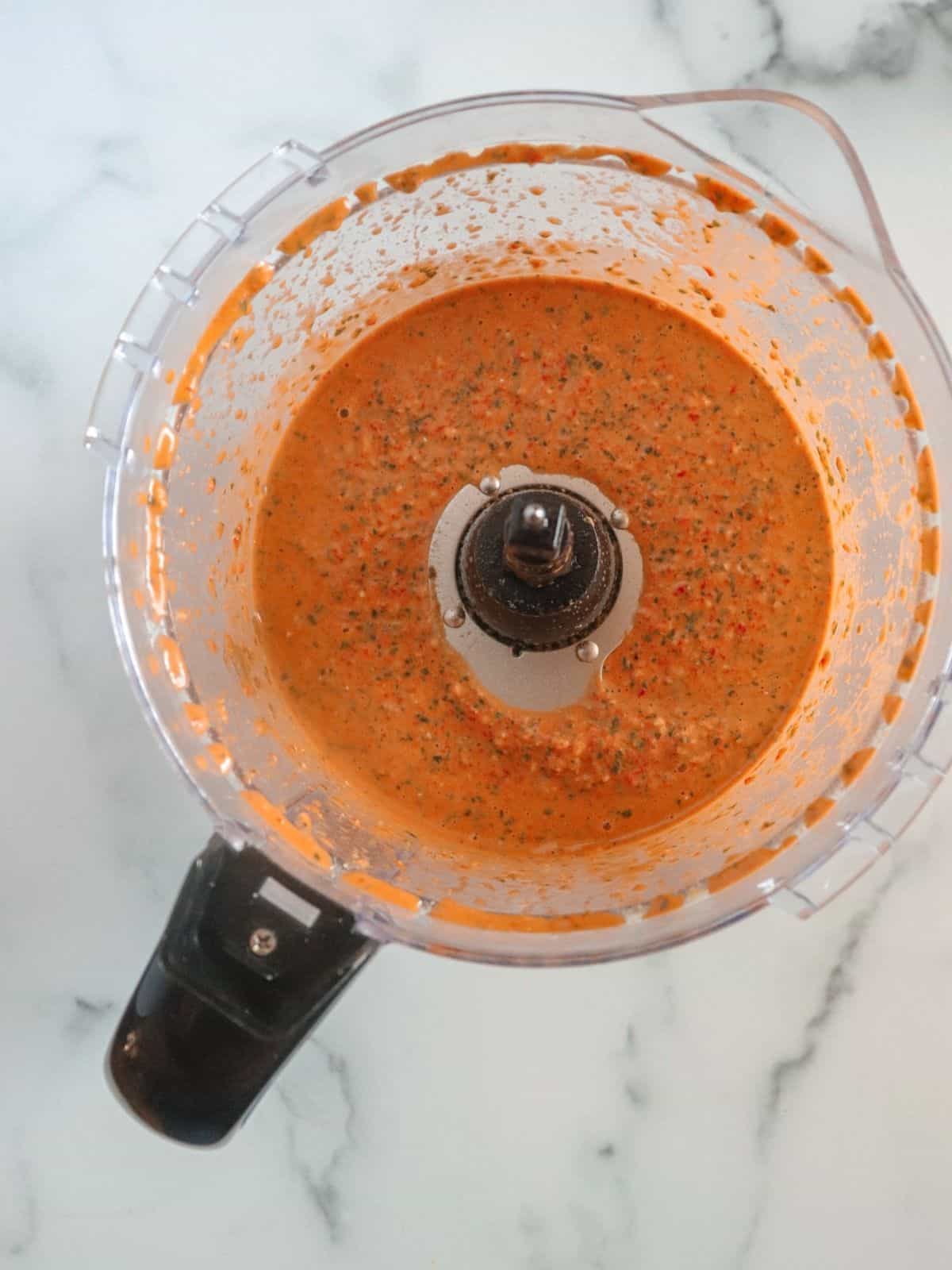 blended sauce in food processor