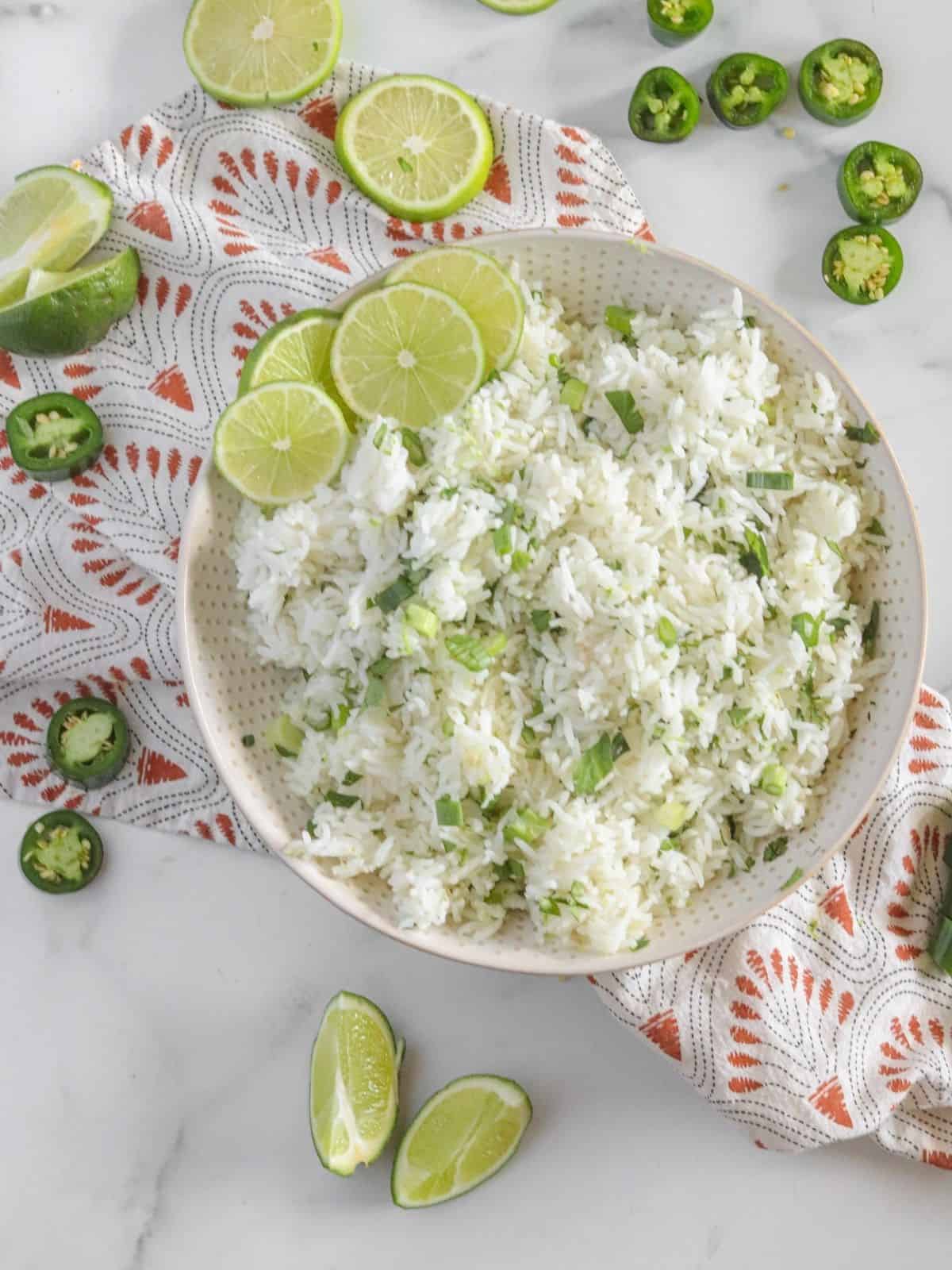 Fluffy white rice and limes