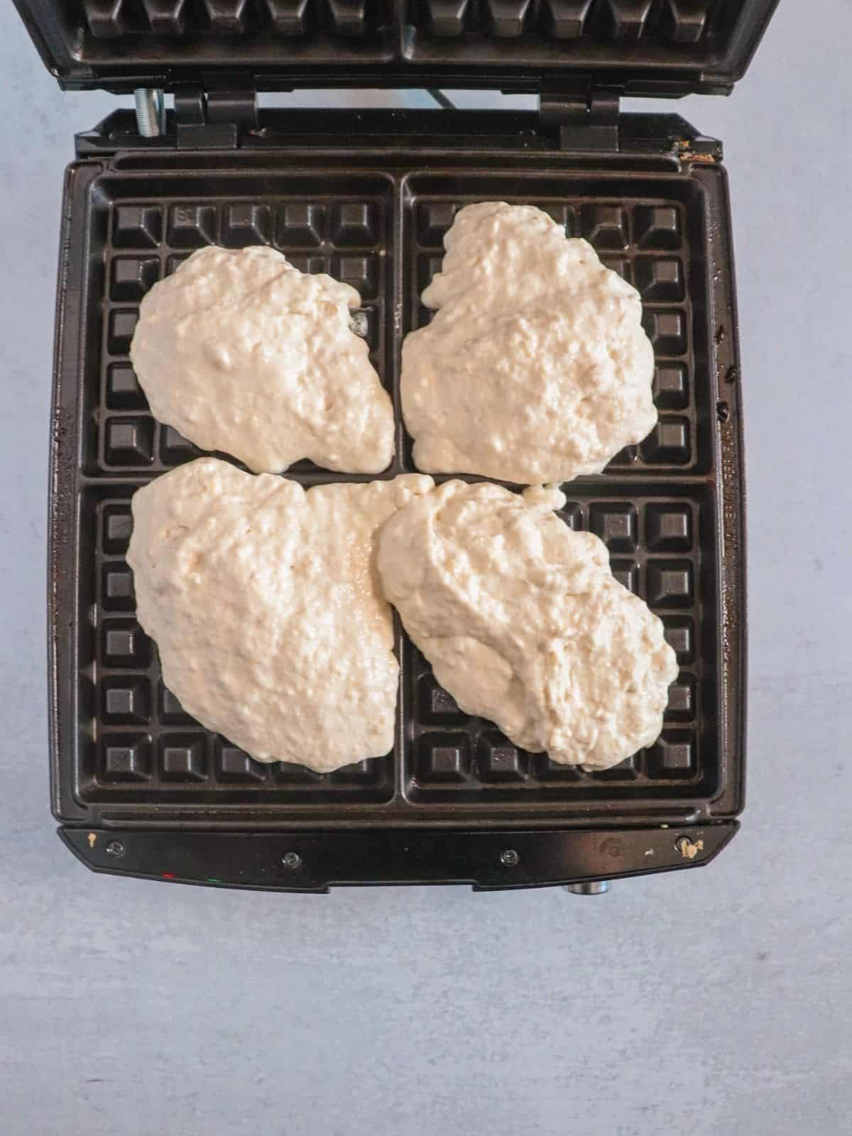 batter in waffle maker