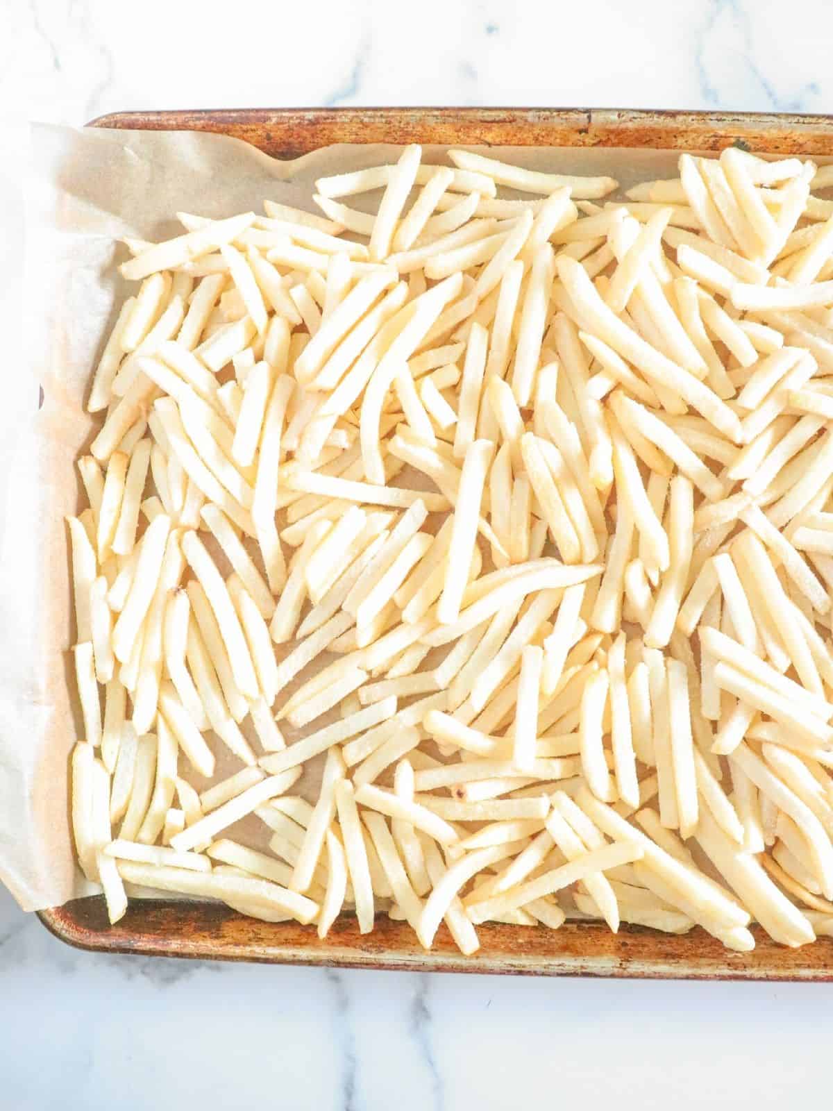 Frozen French Fries on cookie sheet