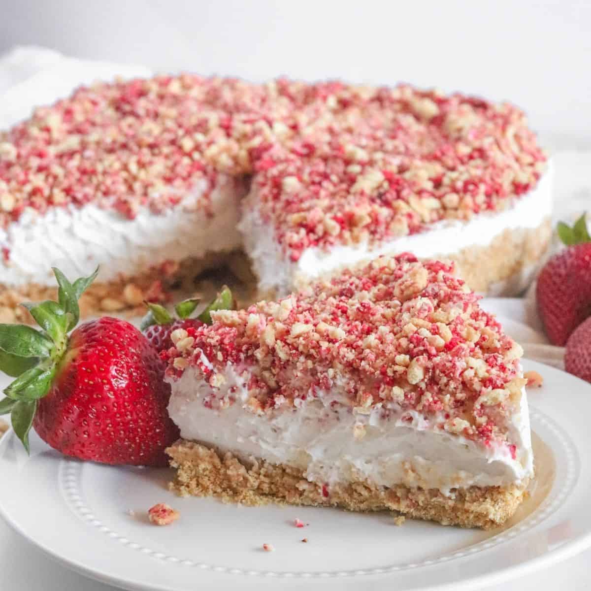 No Bake Strawberry Crunch Cheesecake (Dairy-Free) - The Fresh Fig