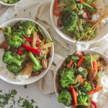 broccoli and peppers with cilantro on white napkin