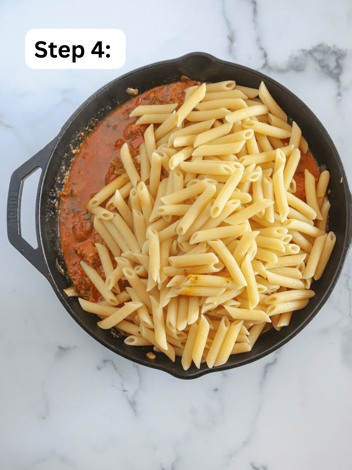 Skillet with noodles and sauce