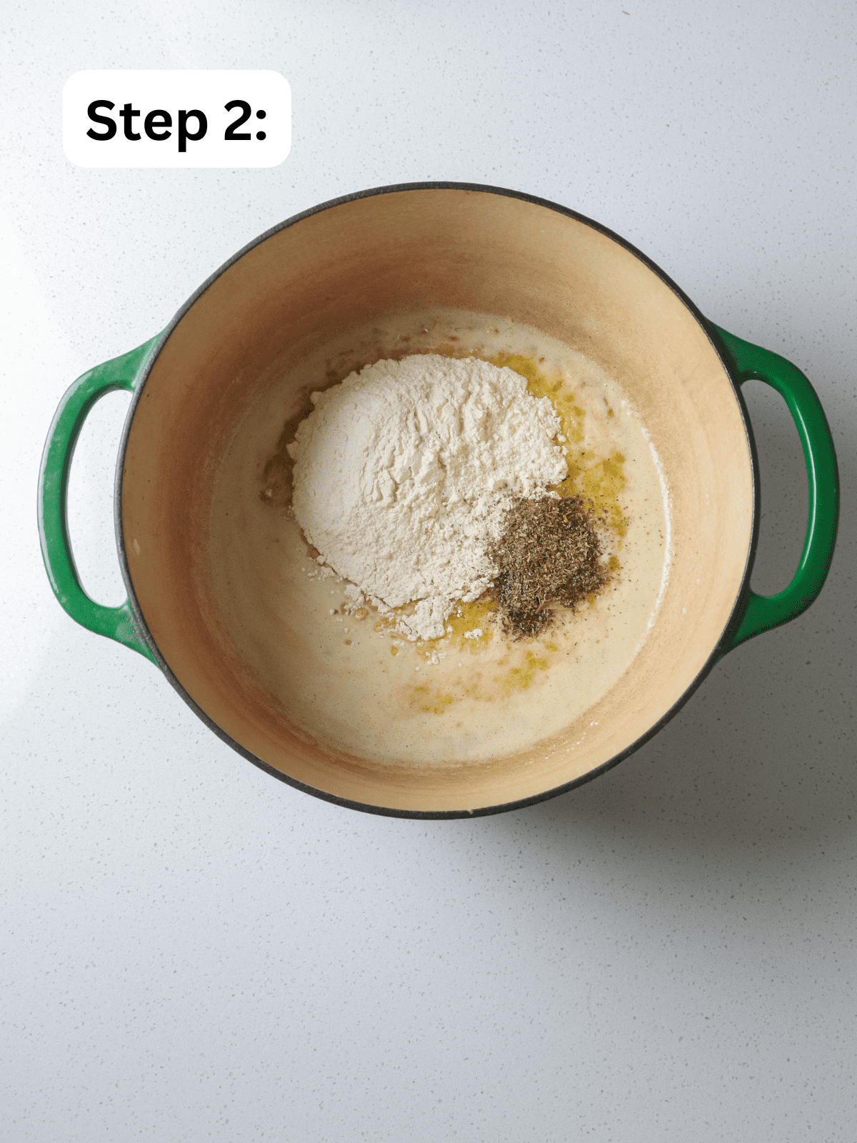 flour and milk in green bowl